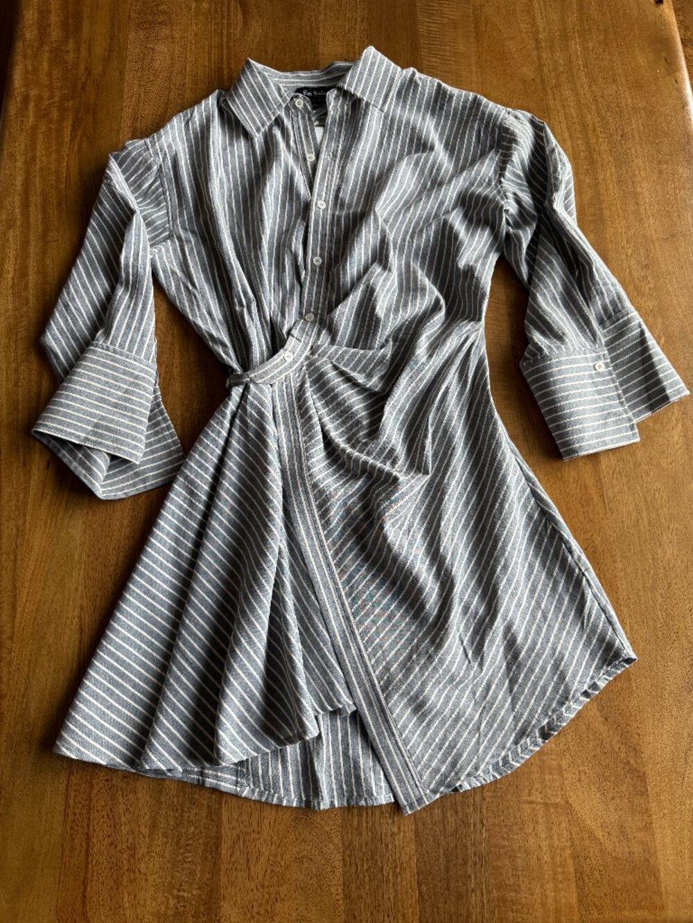 En Saison JJ Stripe Long Sleeve Cotton Blend Mini Shirtdress Small (4-6)